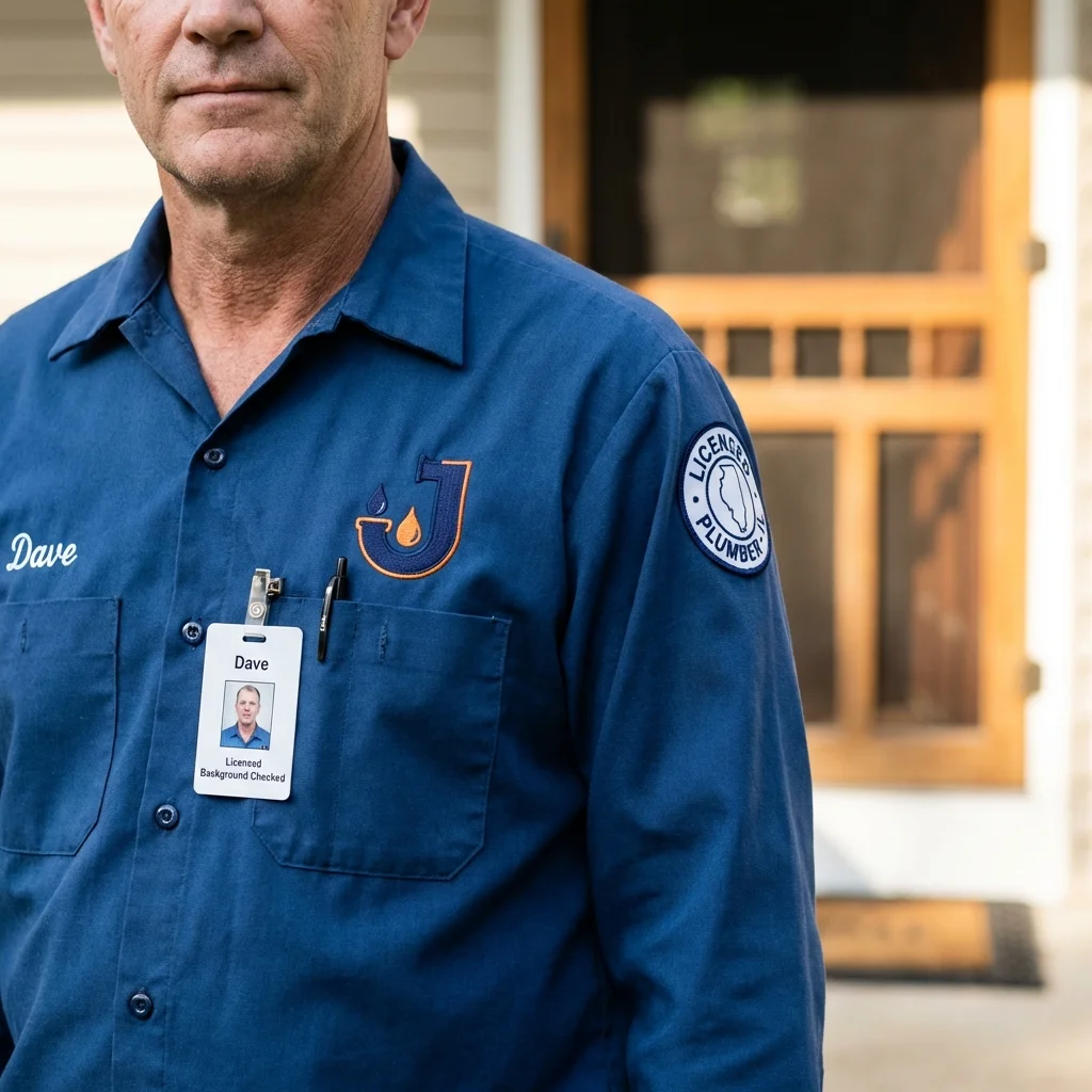 Licensed plumber showing ID badge in Riverside, CT
