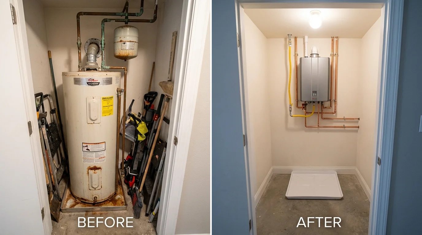 Tank water heater versus wall-mounted tankless unit comparison for Riverside, CT homeowners